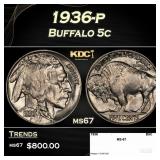 1936-p Buffalo Nickel 5c ms67 SEGS