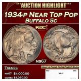 1934-p Buffalo Nickel Near Top Pop 5c ms67 SEGS
