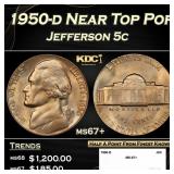 1950-d Jefferson Nickel Near Top Pop 5c ms67+ SEGS