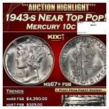 1943-s Mercury Dime Near Top Pop! 10c ms67+ fsb SE