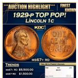 1929-p Lincoln Cent TOP POP! 1c ms67+ rd SEGS
