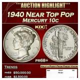 1940 Proof Mercury Dime Near Top Pop 10c pr68+ SEG