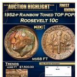 1952-p Roosevelt Dime Rainbow Toned TOP POP! 10c m