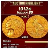 1912-s Gold Indian Half Eagle $5 ms62 USCG