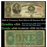 1890 $1 Treasury Note Edwin M Stanton Grades vf+ F