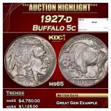 1927-d Buffalo Nickel 5c ms65 SEGS