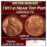 1911-d Lincoln Cent Near Top Pop! 1c ms66 rd SEGS