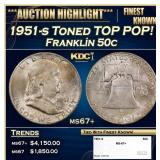 1951-s Franklin Half Dollar Toned TOP POP! 50c ms6