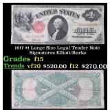 1917 $1 Large Size Legal Tender Note Grades f+ Sig