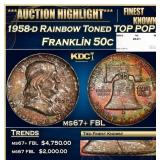1958-d Franklin Half Dollar Rainbow Toned TOP POP!