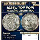 1936-d Walking Liberty Half Dollar TOP POP! 50c ms