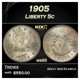 1905 Liberty Nickel 5c Grades ms65