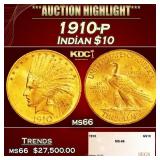 1910-p Gold Indian Eagle $10 ms66 SEGS