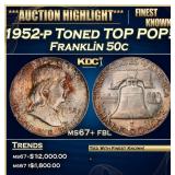 1952-p Franklin Half Dollar Toned TOP POP! 50c ms6