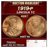 1919-p Lincoln Cent 1c ms67 rd SEGS