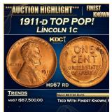 1911-d Lincoln Cent TOP POP! 1c ms67 rd SEGS