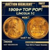 1909-p Lincoln Cent TOP POP! 1c ms67 rd SEGS
