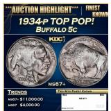 1934-p Buffalo Nickel TOP POP! 5c ms67+ SEGS