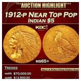 1912-p Gold Indian Half Eagle Near Top Pop $5 ms65