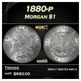 1880-p Morgan Dollar $1 Grades ms65