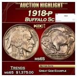 1918-p Buffalo Nickel 5c ms65 SEGS