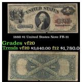 1880 $1 United States Note Grades vf, very fine FR