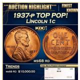 1937-p Lincoln Cent TOP POP! 1c ms68 rd SEGS