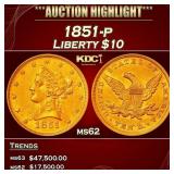 1851-p Gold Liberty Eagle $10 ms62 USCG