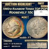 1960-d Roosevelt Dime Rainbow Toned TOP POP! 10c m