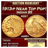 1913-p Gold Indian Half Eagle Near Top Pop! $5 ms6