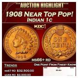 1908 Indian Cent Near Top Pop! 1c ms66+ rd SEGS