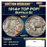 1914-p Buffalo Nickel TOP POP! 5c ms67+ SEGS