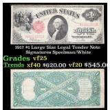 1917 $1 Large Size Legal Tender Note Grades vf+ Si