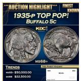 1935-p Buffalo Nickel TOP POP! 5c ms68+ SEGS