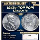 1943-p Lincoln Cent TOP POP! 1c ms68+ SEGS