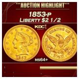 1853-p Gold Liberty Quarter Eagle $2 1/2 ms64+ SEG