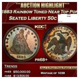 1883 Proof Seated Half Dollar Rainbow Toned Near T