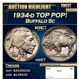 1934-d Buffalo Nickel TOP POP! 5c ms67 SEGS