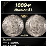 1889-p Morgan Dollar $1 Grades ms65+