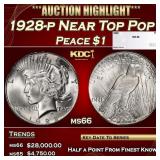 1928-p Peace Dollar Near Top Pop $1 ms66 SEGS