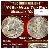 1918-p Mercury Dime Near Top Pop 10c ms66+ fsb SEG