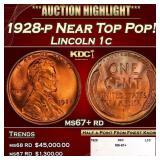 1928-p Lincoln Cent Near Top Pop! 1c ms67+ rd SEGS