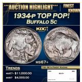 1934-p Buffalo Nickel TOP POP! 5c ms67+ SEGS