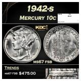 1942-s Mercury Dime 10c ms67 fsb SEGS