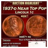 1937-d Lincoln Cent Near Top Pop 1c ms67+ rd SEGS