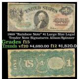 1869 $1 Large Size Legal Tender Note "Rainbow Note