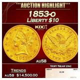 1853-o Gold Liberty Eagle $10 au58 SEGS