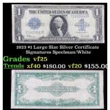 1923 $1 large size Silver Certificate Grades vf+ S