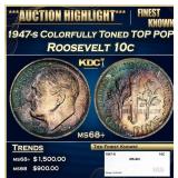 1947-s Roosevelt Dime Colorfully Toned TOP POP! 10