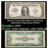 1923 $1 large size Silver Certificate Grades vf++